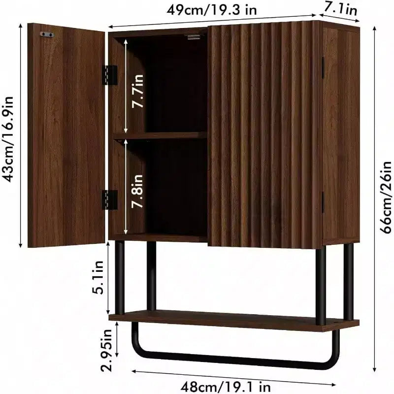 Fluted Bathroom Wall Cabinet with 2 Doors 3 - Tier Modern Farmhouse Over Toilet Storage Cabinet Adjustable Shelf