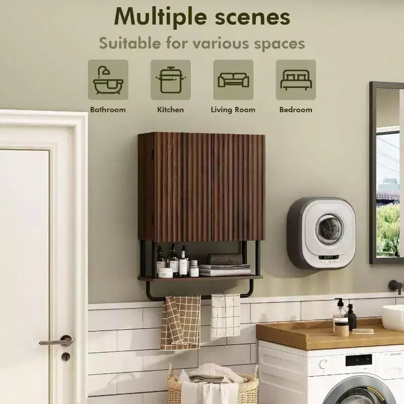 Fluted Bathroom Wall Cabinet with 2 Doors 3 - Tier Modern Farmhouse Over Toilet Storage Cabinet Adjustable Shelf