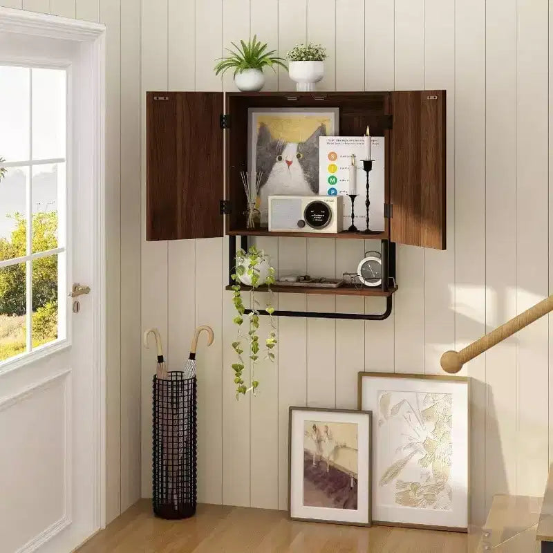 Fluted Bathroom Wall Cabinet with 2 Doors 3 - Tier Modern Farmhouse Over Toilet Storage Cabinet Adjustable Shelf