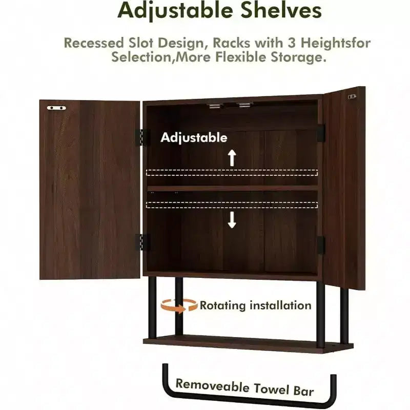 Fluted Bathroom Wall Cabinet with 2 Doors 3 - Tier Modern Farmhouse Over Toilet Storage Cabinet Adjustable Shelf