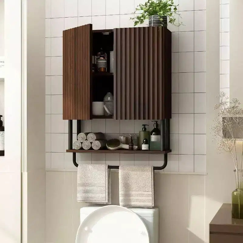 Fluted Bathroom Wall Cabinet with 2 Doors 3 - Tier Modern Farmhouse Over Toilet Storage Cabinet Adjustable Shelf