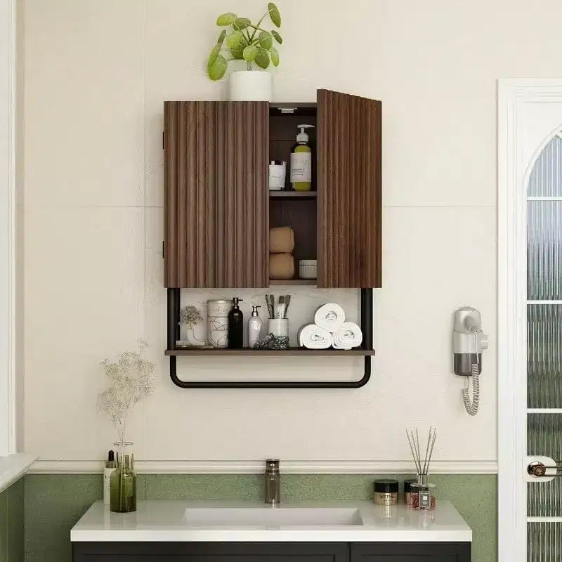 Fluted Bathroom Wall Cabinet with 2 Doors 3 - Tier Modern Farmhouse Over Toilet Storage Cabinet Adjustable Shelf