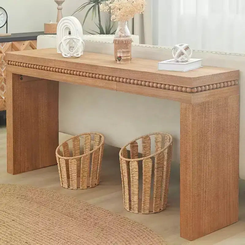 64 Modern Console Table with Decorative Beaded Trim, Elegant Entryway Table for Hallway, Living Room, or Home Office-Panipeachy