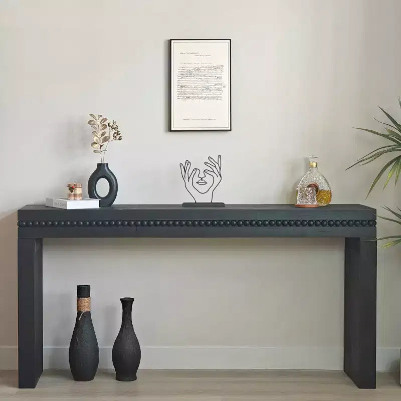 64 Modern Console Table with Decorative Beaded Trim, Elegant Entryway Table for Hallway, Living Room, or Home Office-Panipeachy