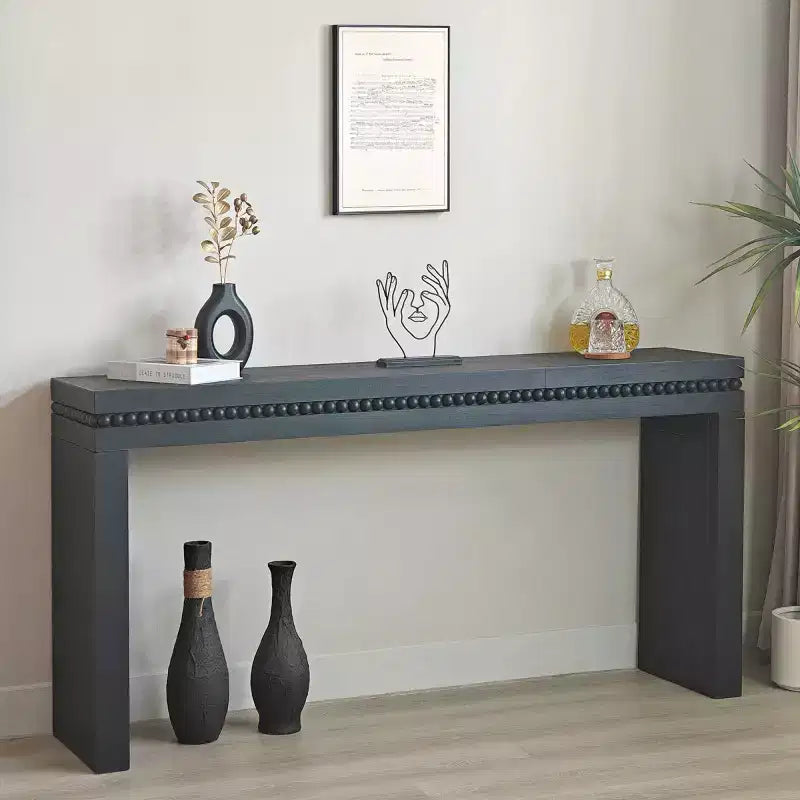 64 Modern Console Table with Decorative Beaded Trim, Elegant Entryway Table for Hallway, Living Room, or Home Office-Panipeachy