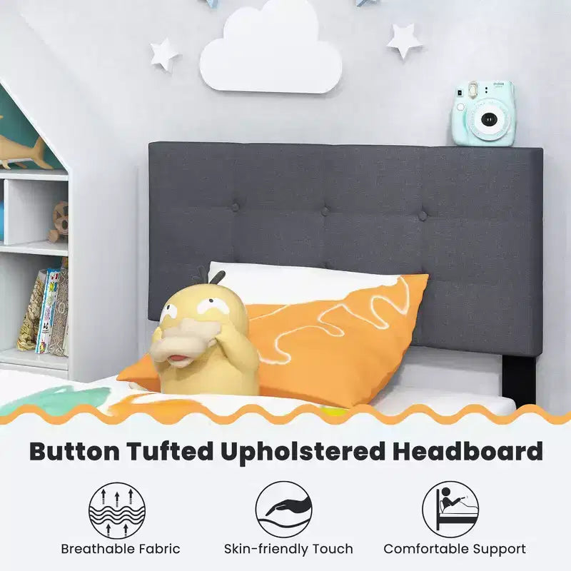 Costway Twin Upholstered Platform Bed Mattress Foundation Button Tufted Headboard