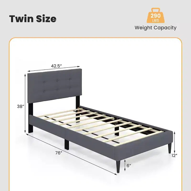 Costway Twin Upholstered Platform Bed Mattress Foundation Button Tufted Headboard