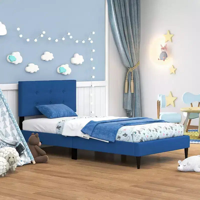 Costway Twin Upholstered Platform Bed Mattress Foundation Button Tufted Headboard