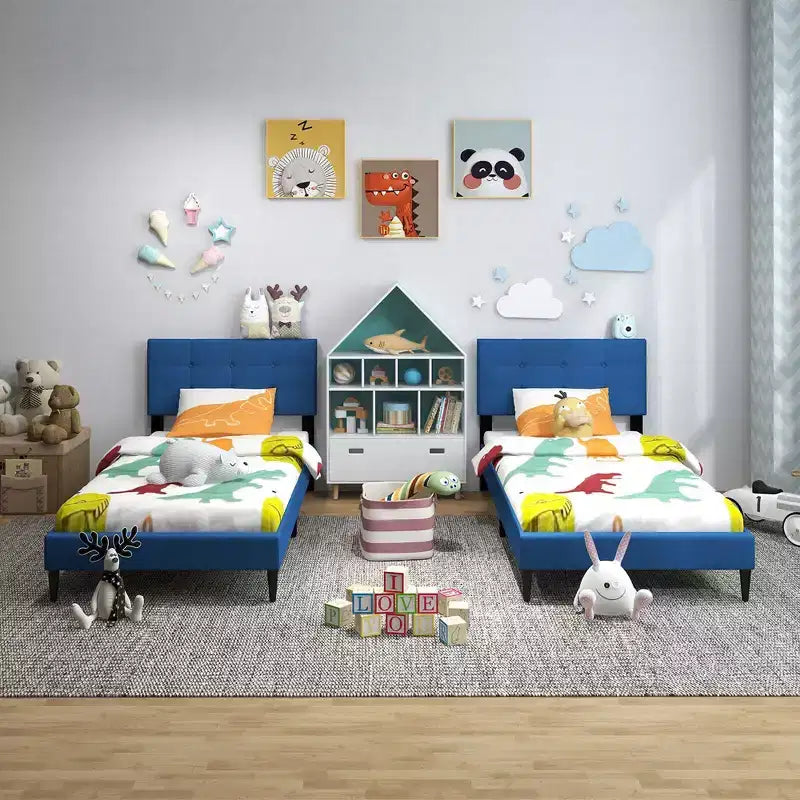 Costway Twin Upholstered Platform Bed Mattress Foundation Button Tufted Headboard