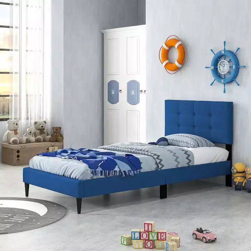 Costway Twin Upholstered Platform Bed Mattress Foundation Button Tufted Headboard