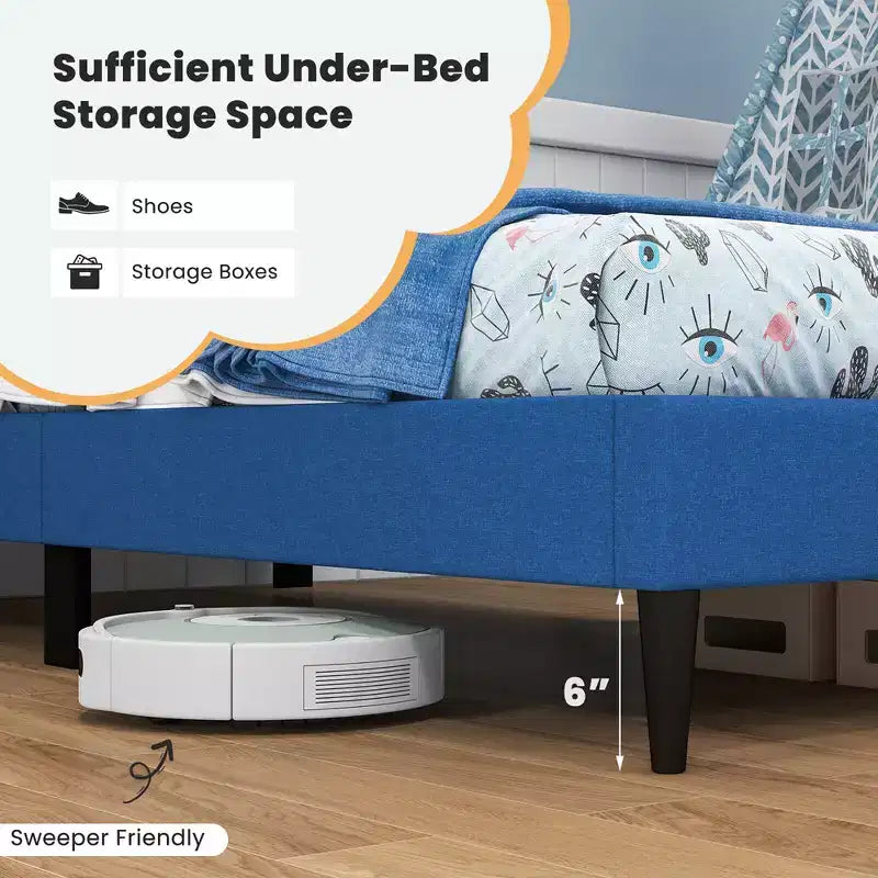 Costway Twin Upholstered Platform Bed Mattress Foundation Button Tufted Headboard