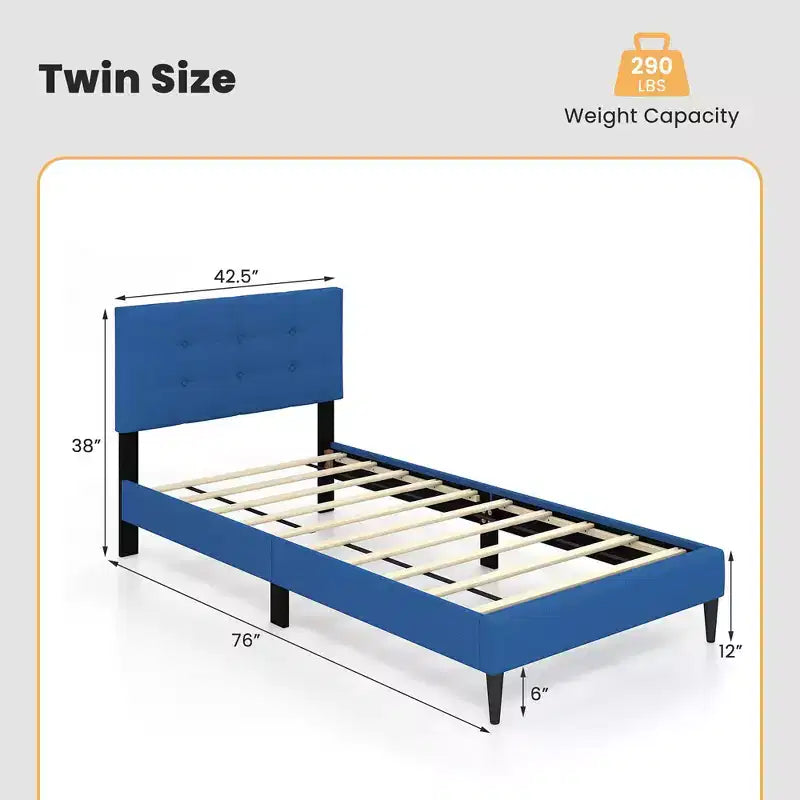 Costway Twin Upholstered Platform Bed Mattress Foundation Button Tufted Headboard