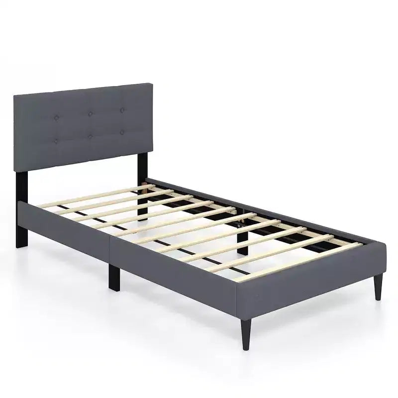 Costway Twin Upholstered Platform Bed Mattress Foundation Button Tufted Headboard