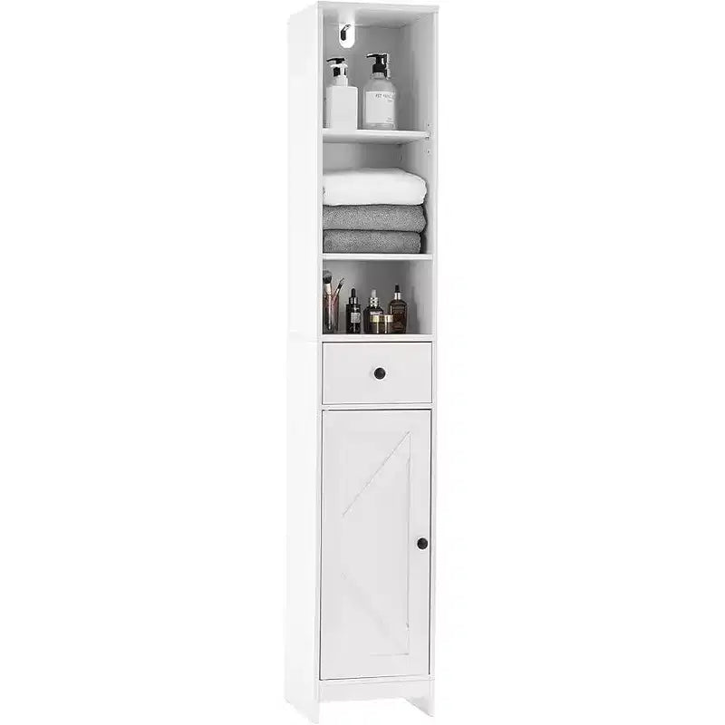 Space Saving Tall Cabinet 66.9 Inch High Narrow Storage Cabinet with Doors and Drawer for Bathroom Living Room, Black