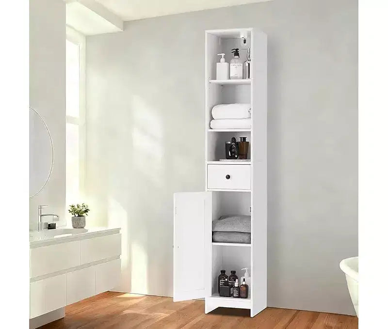 Space Saving Tall Cabinet 66.9 Inch High Narrow Storage Cabinet with Doors and Drawer for Bathroom Living Room, Black