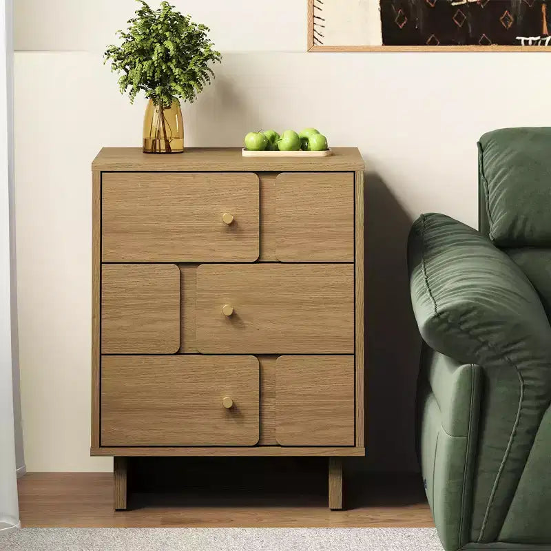 Heynemo 3-Drawer Bedside Table: Strong Wood Nightstand, Holds 110LBS, for Bedroom, Living Room, Office, Natural Oak Finish