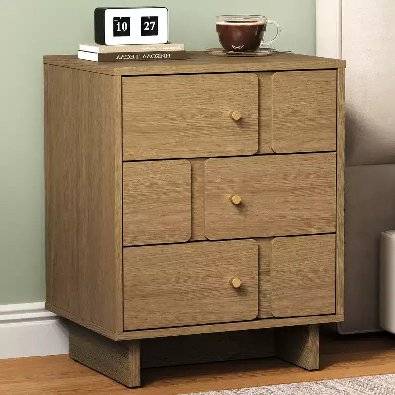 Heynemo 3-Drawer Bedside Table: Strong Wood Nightstand, Holds 110LBS, for Bedroom, Living Room, Office, Natural Oak Finish