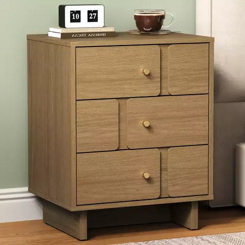 Heynemo 3-Drawer Bedside Table: Strong Wood Nightstand, Holds 110LBS, for Bedroom, Living Room, Office, Natural Oak Finish