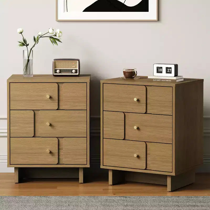 Heynemo 3-Drawer Bedside Table: Strong Wood Nightstand, Holds 110LBS, for Bedroom, Living Room, Office, Natural Oak Finish