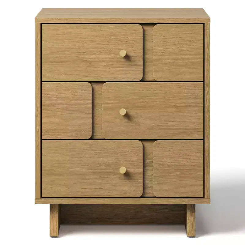 Heynemo 3-Drawer Bedside Table: Strong Wood Nightstand, Holds 110LBS, for Bedroom, Living Room, Office, Natural Oak Finish