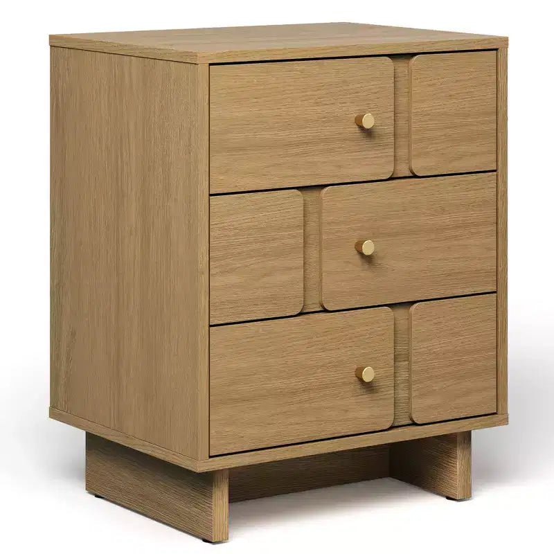 Heynemo 3-Drawer Bedside Table: Strong Wood Nightstand, Holds 110LBS, for Bedroom, Living Room, Office, Natural Oak Finish