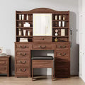 GustoWave Makeup Vanity Desk with Mirror, 10 Drawers & 8 Shelves, Large Vanity Table with Chair for Bedroom, Ample Storage Dressing Table Set