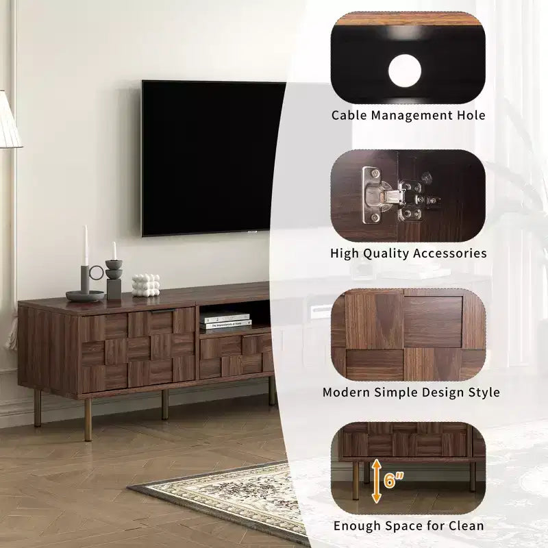 Clihome Mid Century TV Stand with 2 Drawers, Media Console Table for TVs up to 85'', Entertainment Center with Storage for Living Room