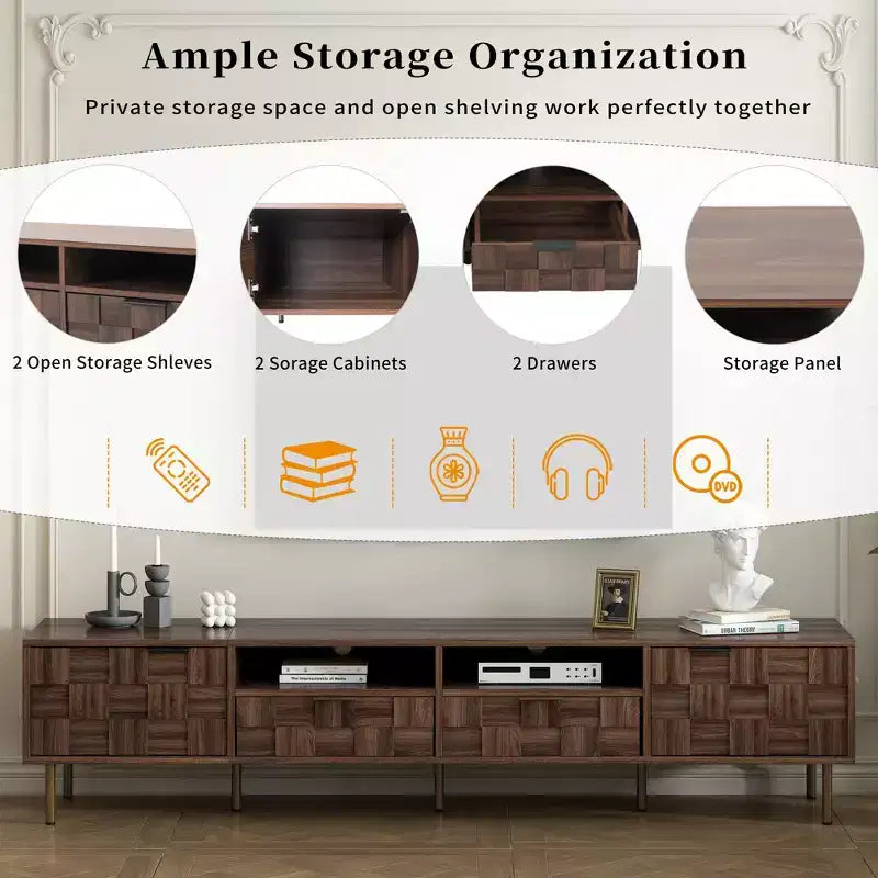 Clihome Mid Century TV Stand with 2 Drawers, Media Console Table for TVs up to 85'', Entertainment Center with Storage for Living Room