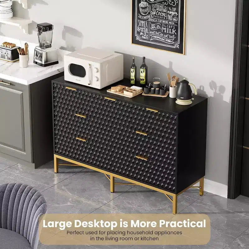 Acekool 7 Drawer Dresser, Modern Chest with Gold Metal Frame, Wide Storage for Bedroom or Living Room
