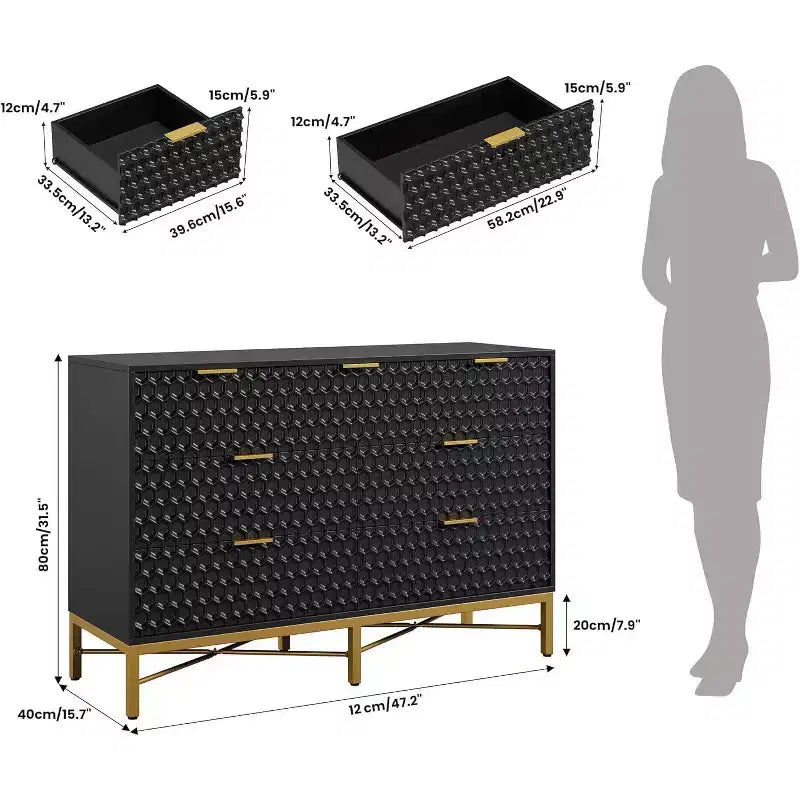 Acekool 7 Drawer Dresser, Modern Chest with Gold Metal Frame, Wide Storage for Bedroom or Living Room