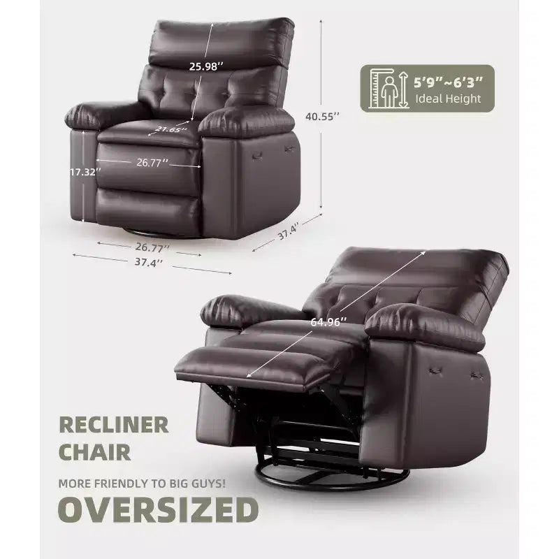 Oversized Wide Recliner Chair - PU Leather Large Manual Recliner for Adults,1.5X Sponge Filling and Easy Recline Mechanism for Relaxation