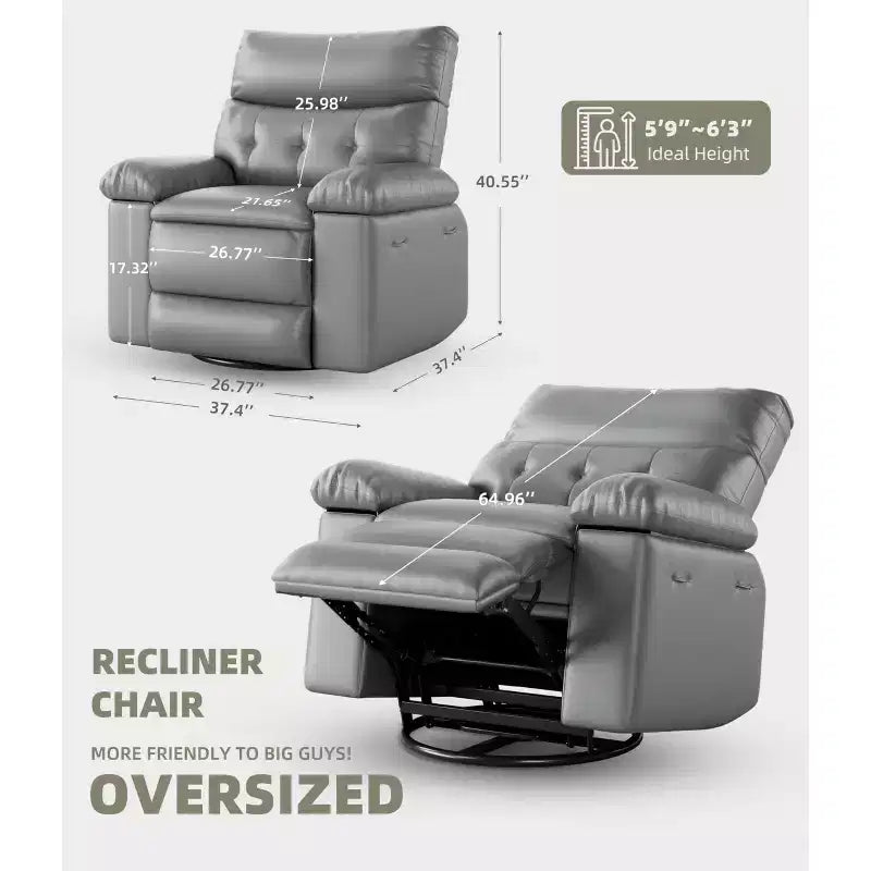 Oversized Wide Recliner Chair - PU Leather Large Manual Recliner for Adults,1.5X Sponge Filling and Easy Recline Mechanism for Relaxation
