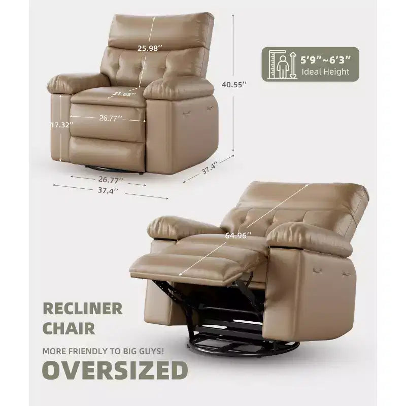 Oversized Wide Recliner Chair - PU Leather Large Manual Recliner for Adults,1.5X Sponge Filling and Easy Recline Mechanism for Relaxation