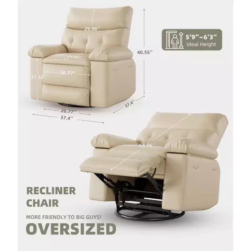 Oversized Wide Recliner Chair - PU Leather Large Manual Recliner for Adults,1.5X Sponge Filling and Easy Recline Mechanism for Relaxation