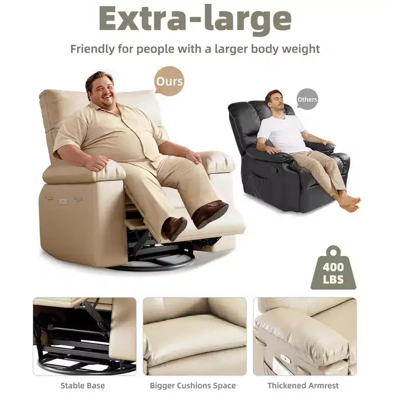 Oversized Wide Recliner Chair - PU Leather Large Manual Recliner for Adults,1.5X Sponge Filling and Easy Recline Mechanism for Relaxation