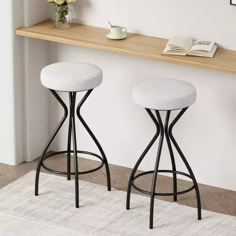 EHMKNP 29'' Counter Height Bar Stool with Footrest,Upholstered Round Barstools for Kitchen & Dining Room(Set of 2)