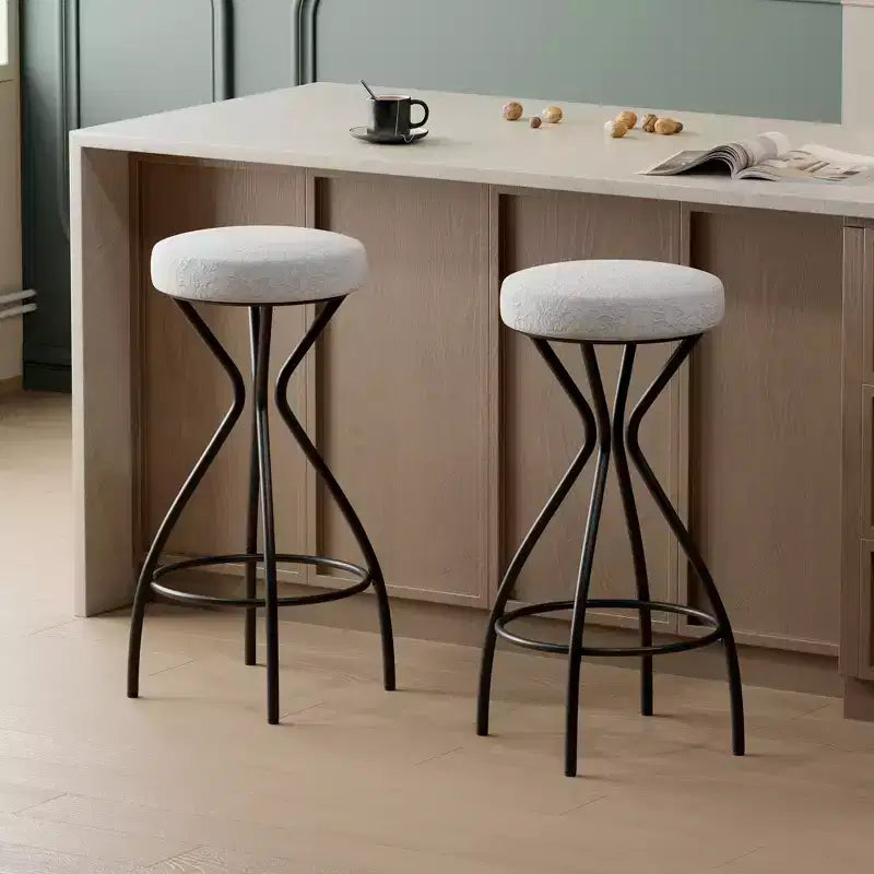EHMKNP 29'' Counter Height Bar Stool with Footrest,Upholstered Round Barstools for Kitchen & Dining Room(Set of 2)