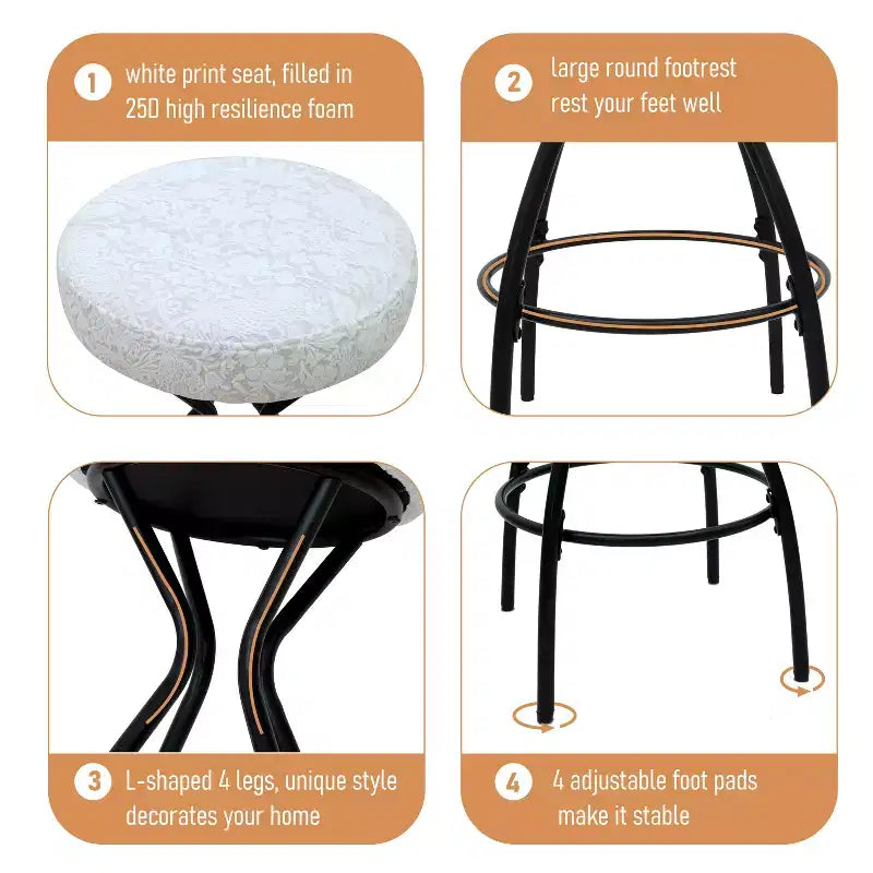 EHMKNP 29'' Counter Height Bar Stool with Footrest,Upholstered Round Barstools for Kitchen & Dining Room(Set of 2)