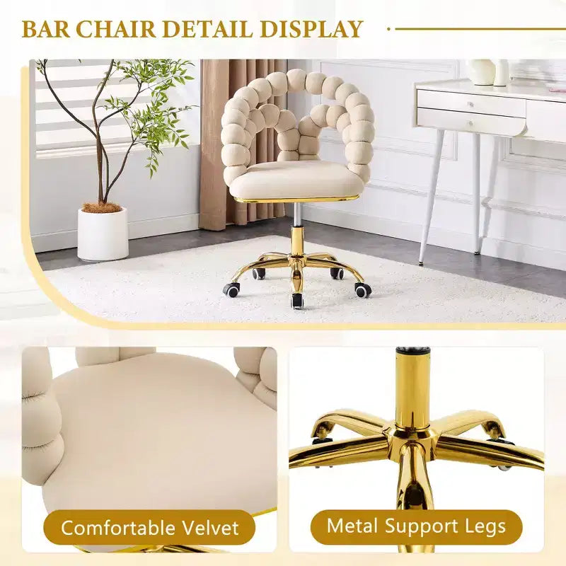 TUYOHW Velvet Leisure Chair,Spherical-Tufted Upholstered Chair with Gold Five-Claw Casters,Modern Swivel Accent Chair for Living Room,Office