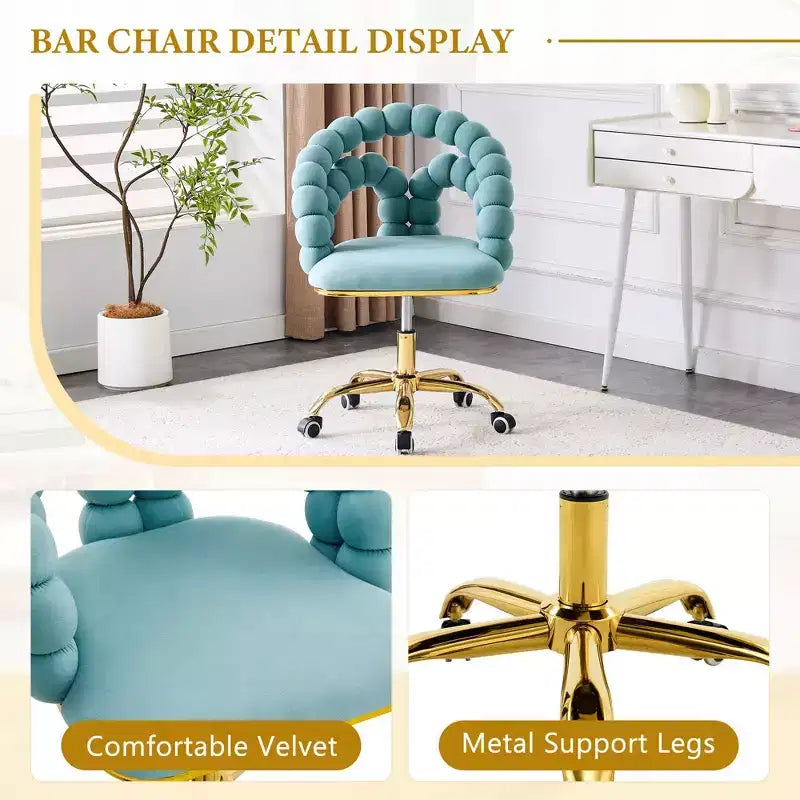 TUYOHW Velvet Leisure Chair,Spherical-Tufted Upholstered Chair with Gold Five-Claw Casters,Modern Swivel Accent Chair for Living Room,Office