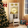 Costway Corner Vanity Desk with Mirror & Lights Compact Dressing Table with Charging Station