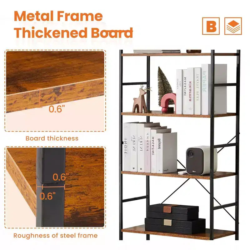 TUYOHW 5-Tier Narrow Bookshelf,Metal & Wood Bookcase with Anti-Tip Kit & Waterproof Shelves,Book Shelves for Bedroom,Living Room,Home Office