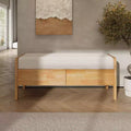 TUYOHW Upholstered Storage Ottoman Bench,Ottoman with Drawers,Soft Beige Cushion,Rattan Sides,Rubberwood Legs,Bench for Living Room,Bedroom,Entryway