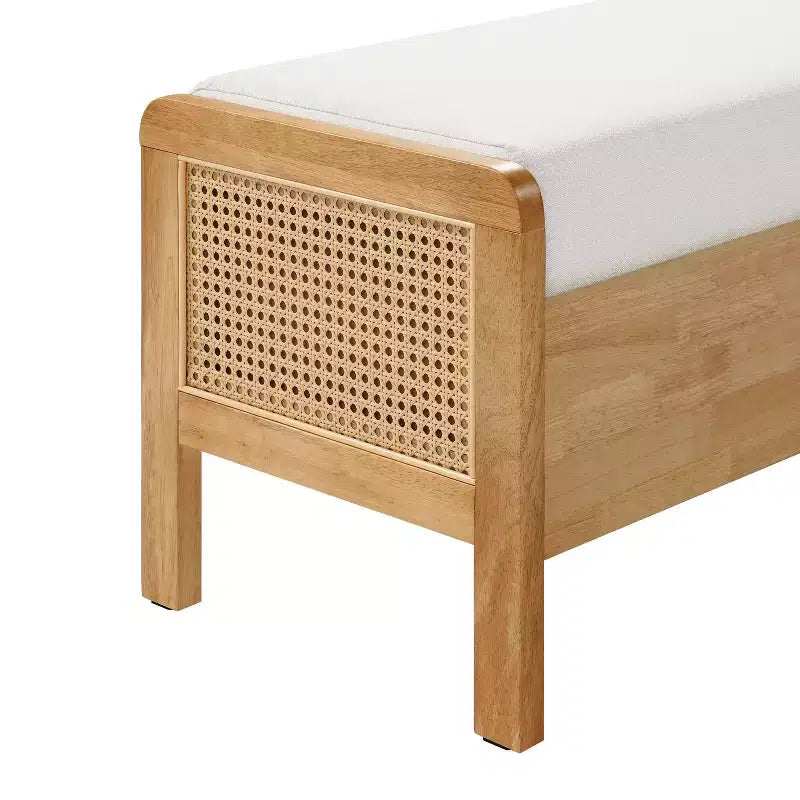 TUYOHW Upholstered Storage Ottoman Bench,Ottoman with Drawers,Soft Beige Cushion,Rattan Sides,Rubberwood Legs,Bench for Living Room,Bedroom,Entryway