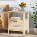 Nightstands Set of 2, 20 Inch Light Oak Bedside Tables with Rounded Corners, 2-Tier Storage with Drawer and Open Shelf for Bedroom