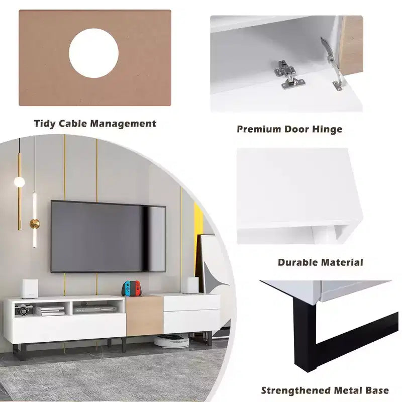 MAYEERTY TV Stand for 80 TV with Double Storage Space, Media Console Table, Entertainment Center with Drop Down Door for Living Room White