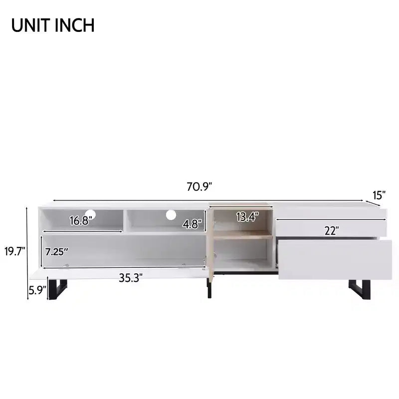 MAYEERTY TV Stand for 80 TV with Double Storage Space, Media Console Table, Entertainment Center with Drop Down Door for Living Room White