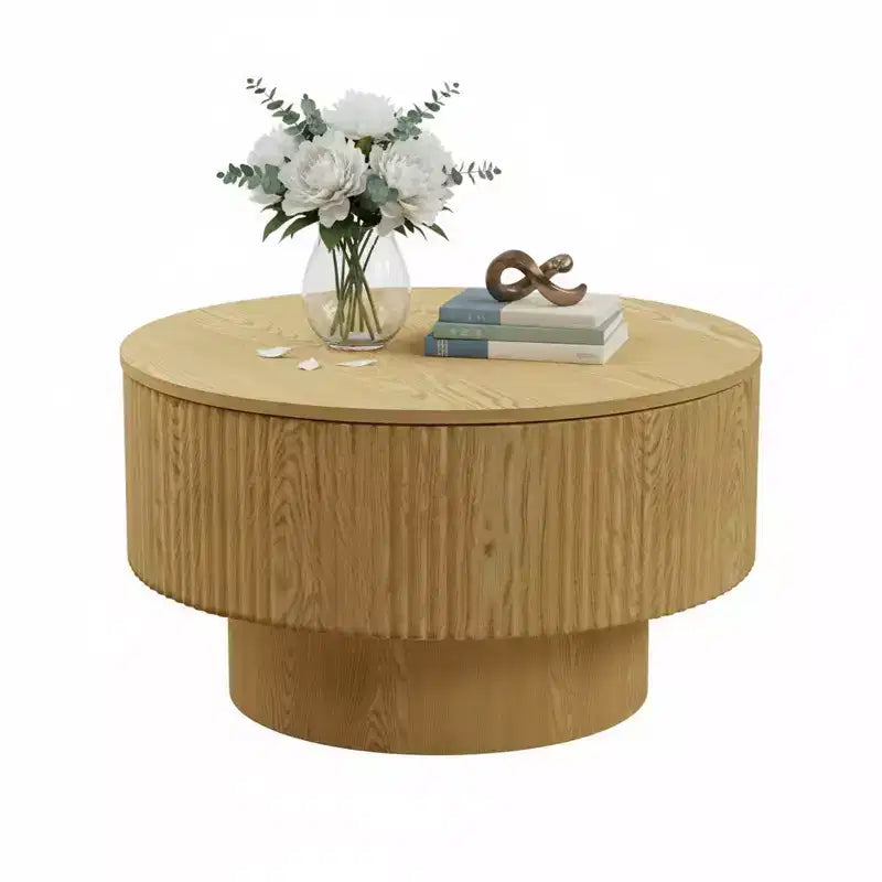 FurnitureR Round Coffee Table with Hidden Storage, 29.5 MDF Wood Accent Table with Removable Top, Modern Living Room Center Table for Small Spaces