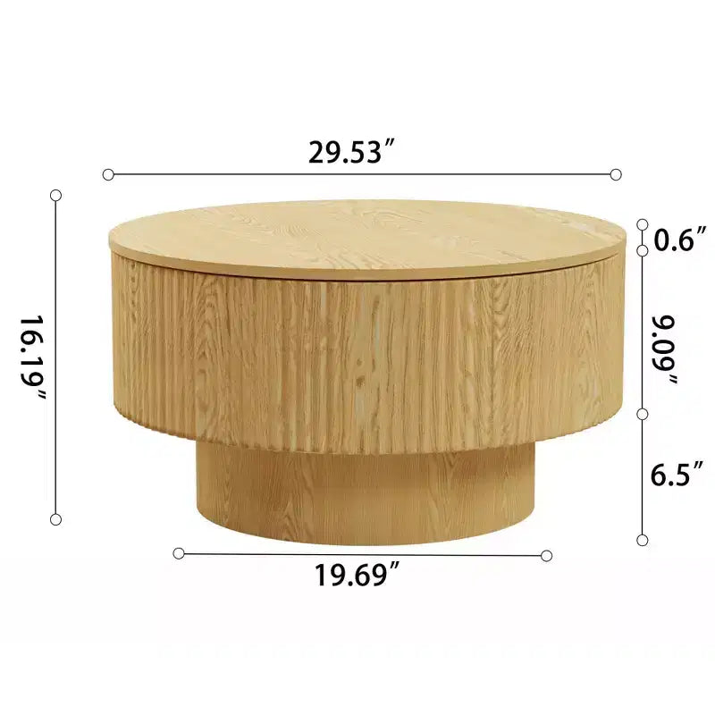 FurnitureR Round Coffee Table with Hidden Storage, 29.5 MDF Wood Accent Table with Removable Top, Modern Living Room Center Table for Small Spaces