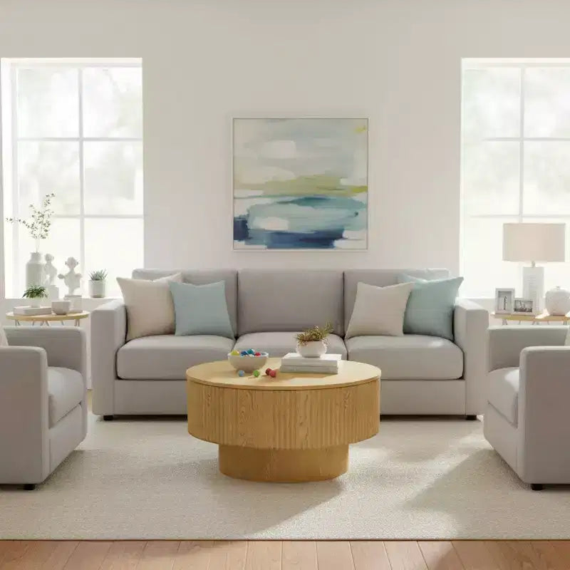 FurnitureR Round Coffee Table with Hidden Storage, 29.5 MDF Wood Accent Table with Removable Top, Modern Living Room Center Table for Small Spaces